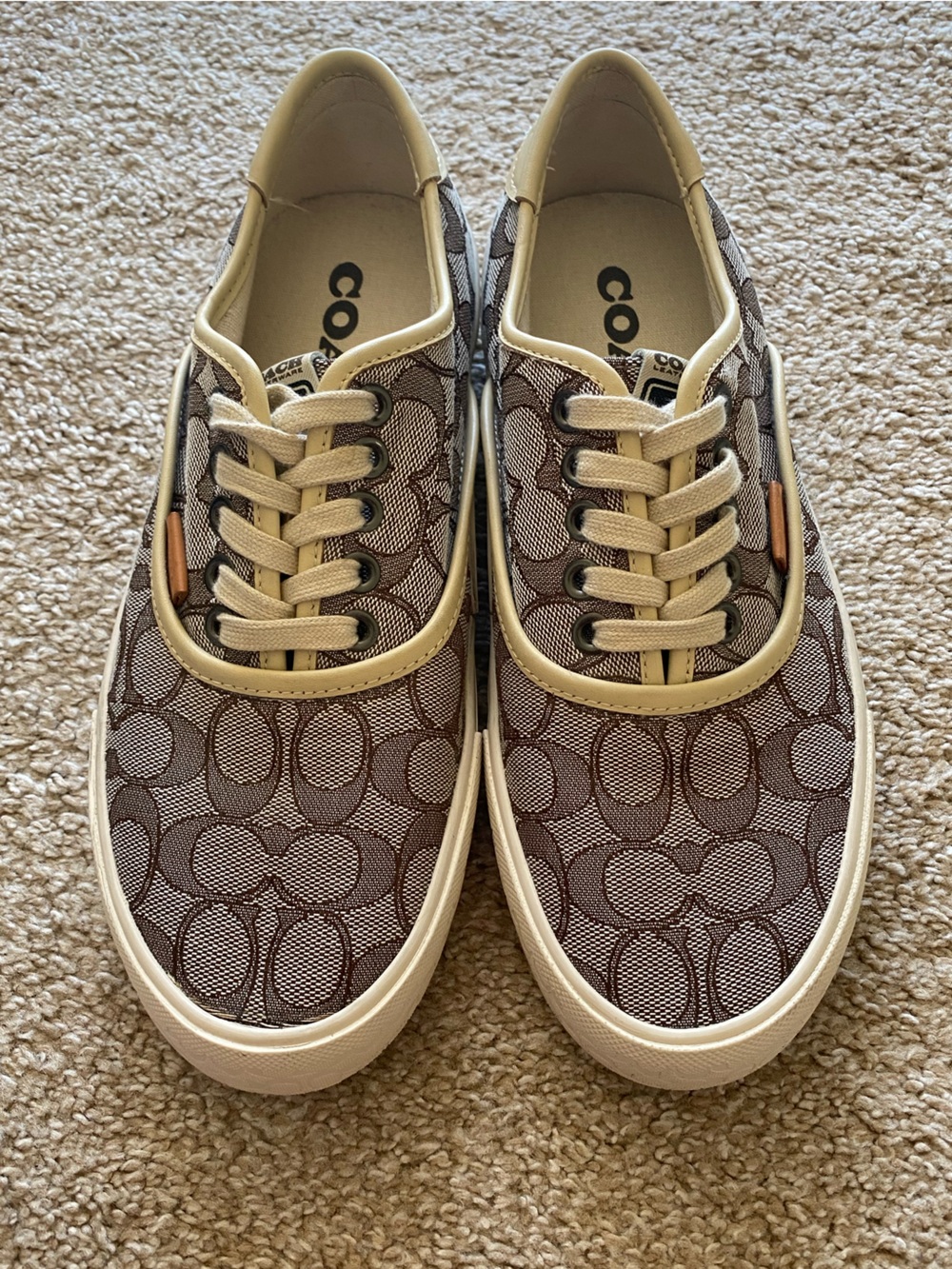 Coach Mens C Logo Canvas Lace-Up Sneakers with Cream Trim